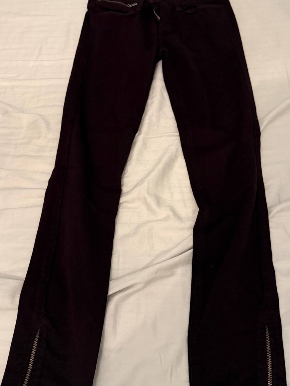 PAIGE Dark Burgundy Flare Velvet Jeans with Ankle Zippers